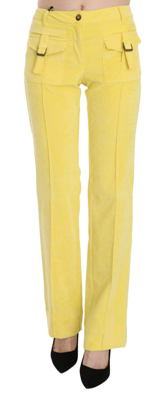 Just Cavalli Yellow Corduroy Mid Waist Straight Trousers Pants - Hilstor