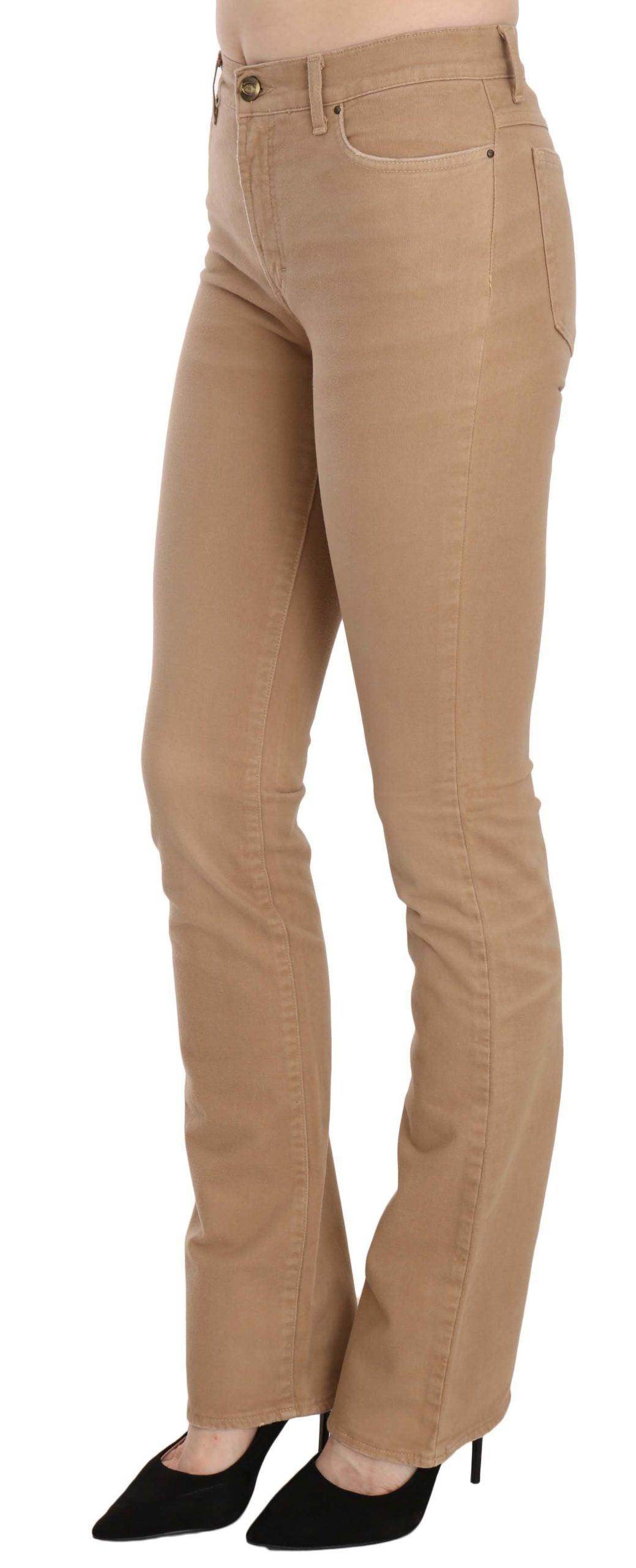 Just Cavalli Brown Cotton Stretch Mid Waist Skinny Trousers Pants - Hilstor
