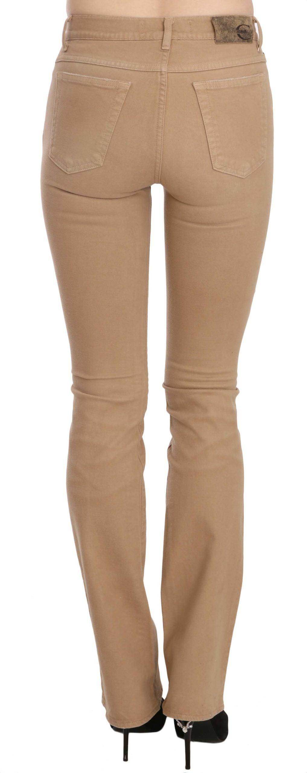 Just Cavalli Brown Cotton Stretch Mid Waist Skinny Trousers Pants - Hilstor