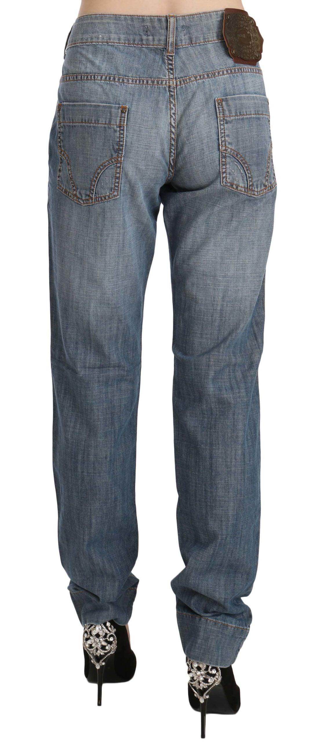 Just Cavalli Blue Washed Cotton Low Waist Slim Fit Denim Pants - Hilstor