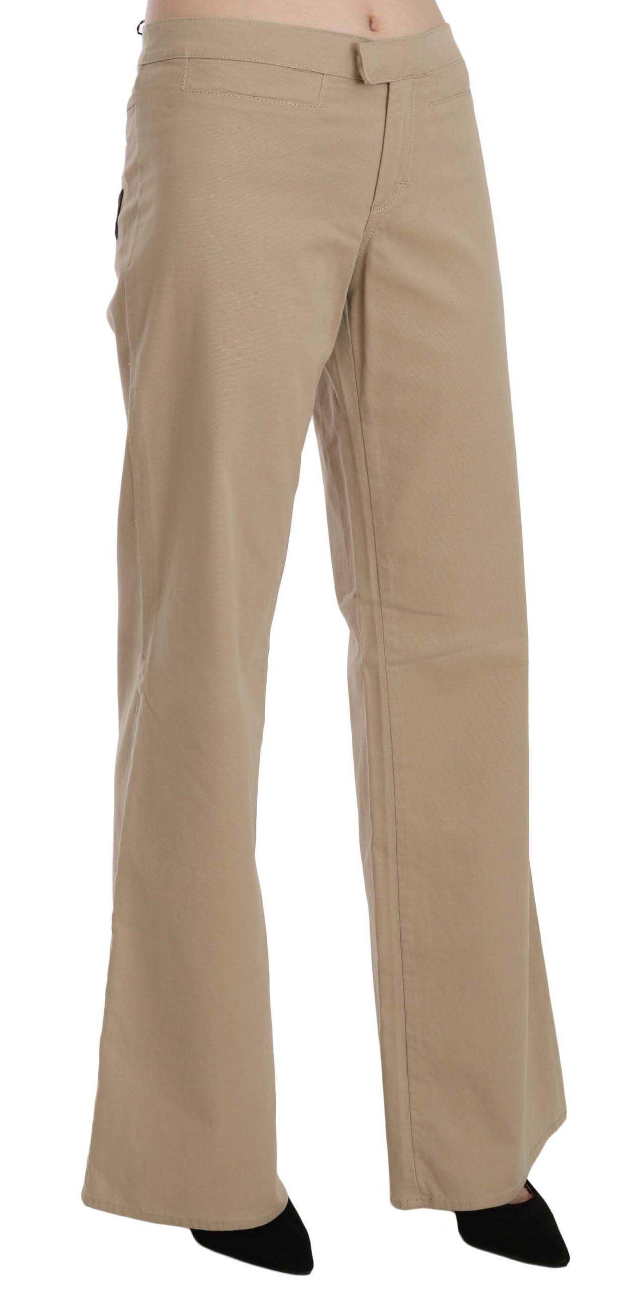 Just Cavalli Beige Cotton Mid Waist Flared Trousers Pants - Hilstor