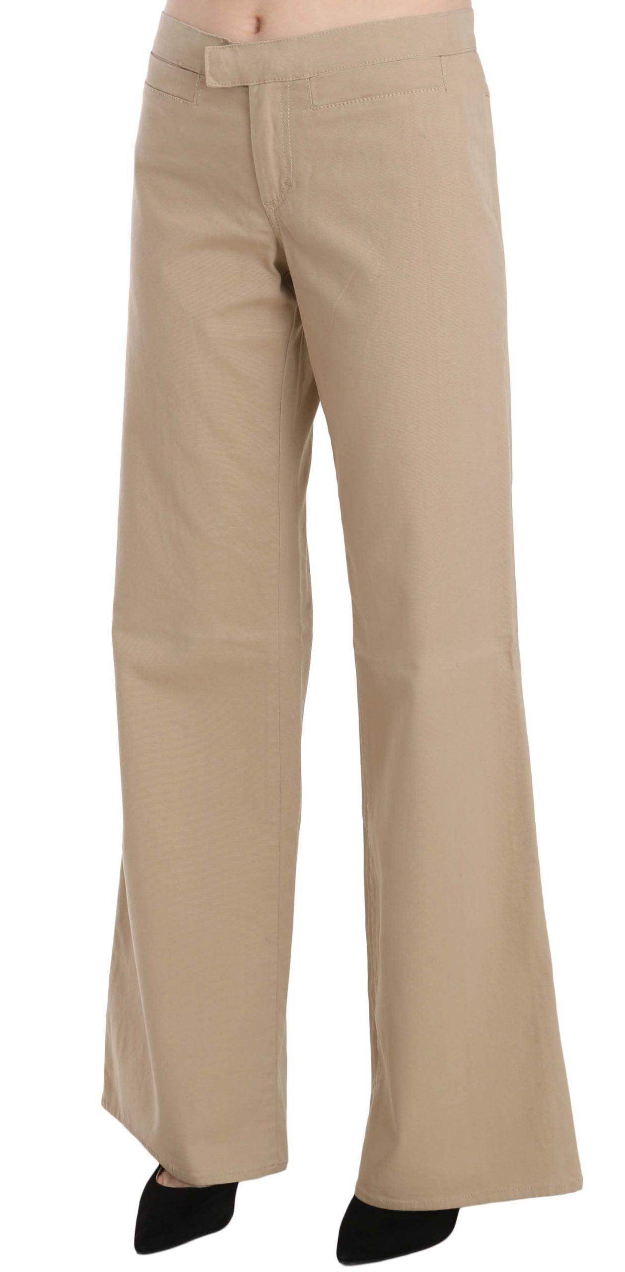 Just Cavalli Beige Cotton Mid Waist Flared Trousers Pants - Hilstor