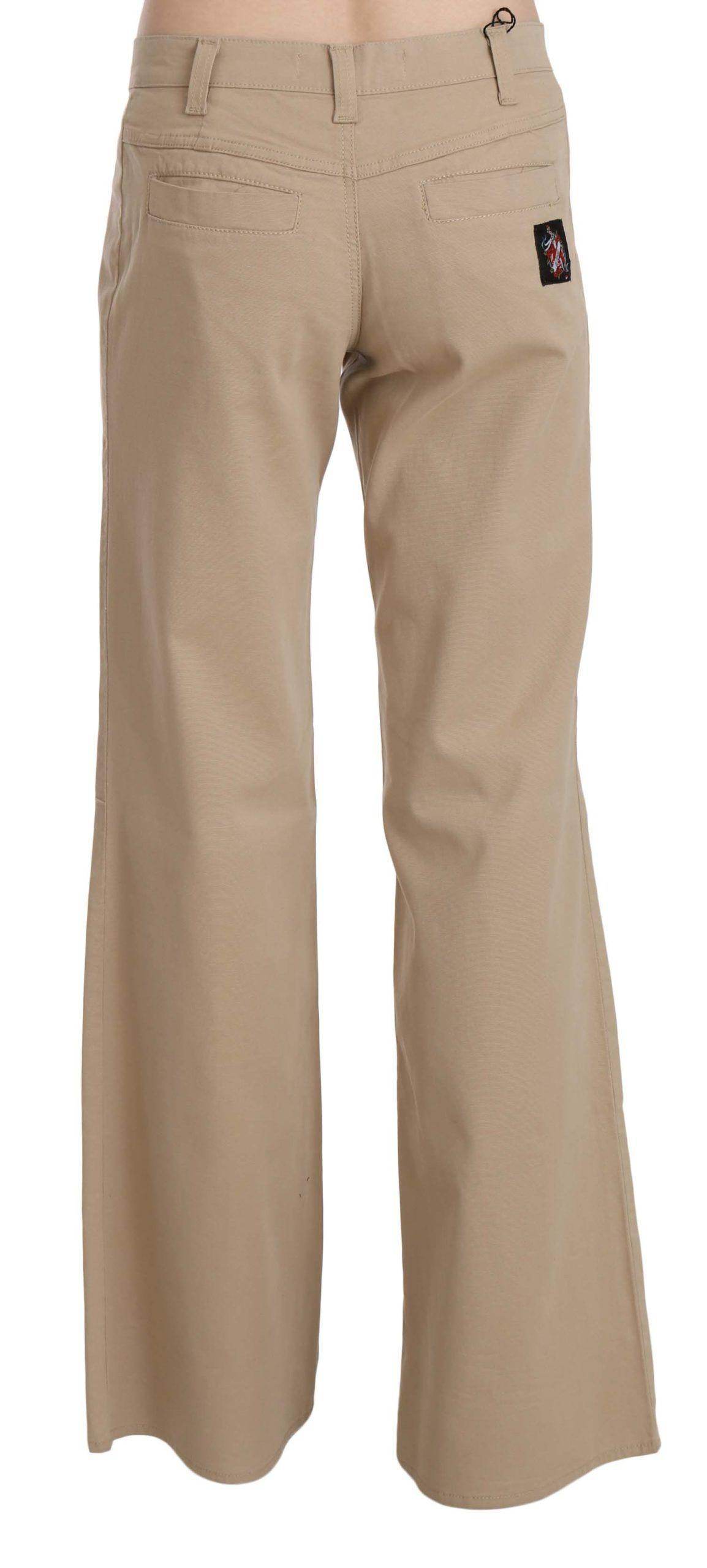 Just Cavalli Beige Cotton Mid Waist Flared Trousers Pants - Hilstor