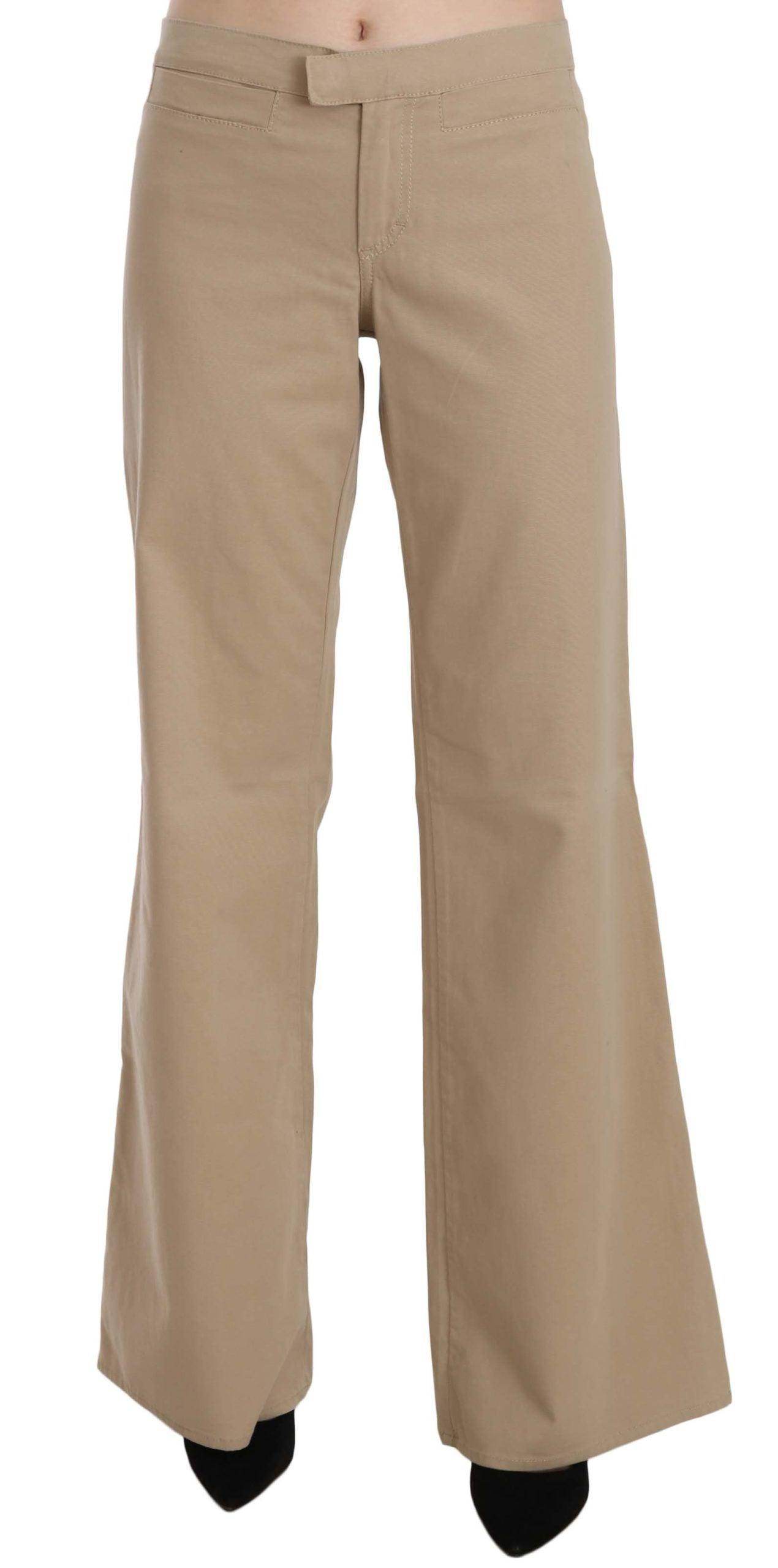 Just Cavalli Beige Cotton Mid Waist Flared Trousers Pants - Hilstor