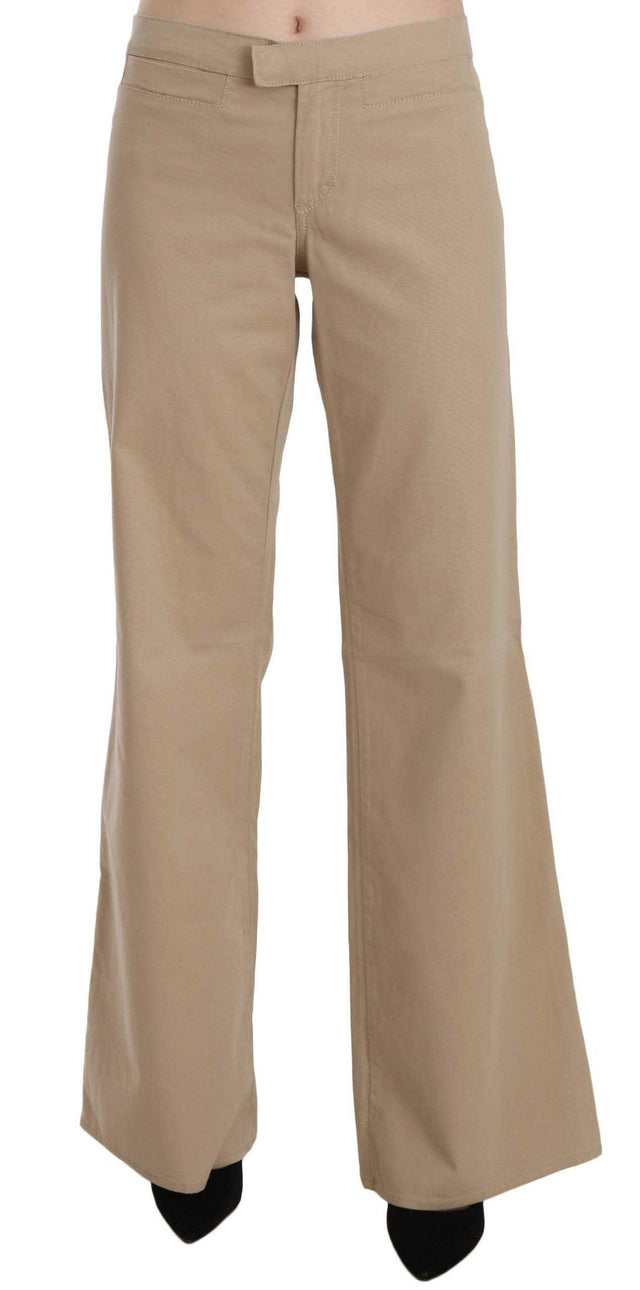 Just Cavalli Beige Cotton Mid Waist Flared Trousers Pants - Hilstor
