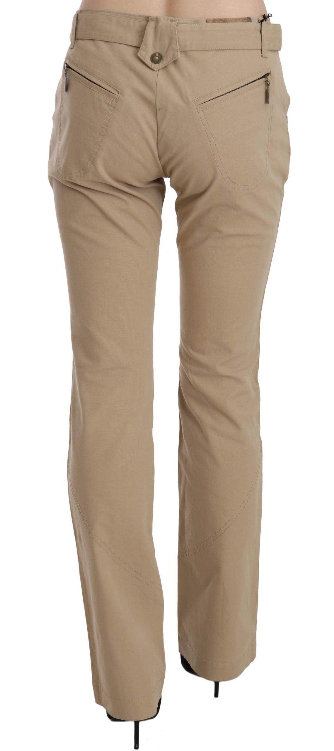 Just Cavalli Beige Cotton Mid Waist Straight Trousers Pants - Hilstor