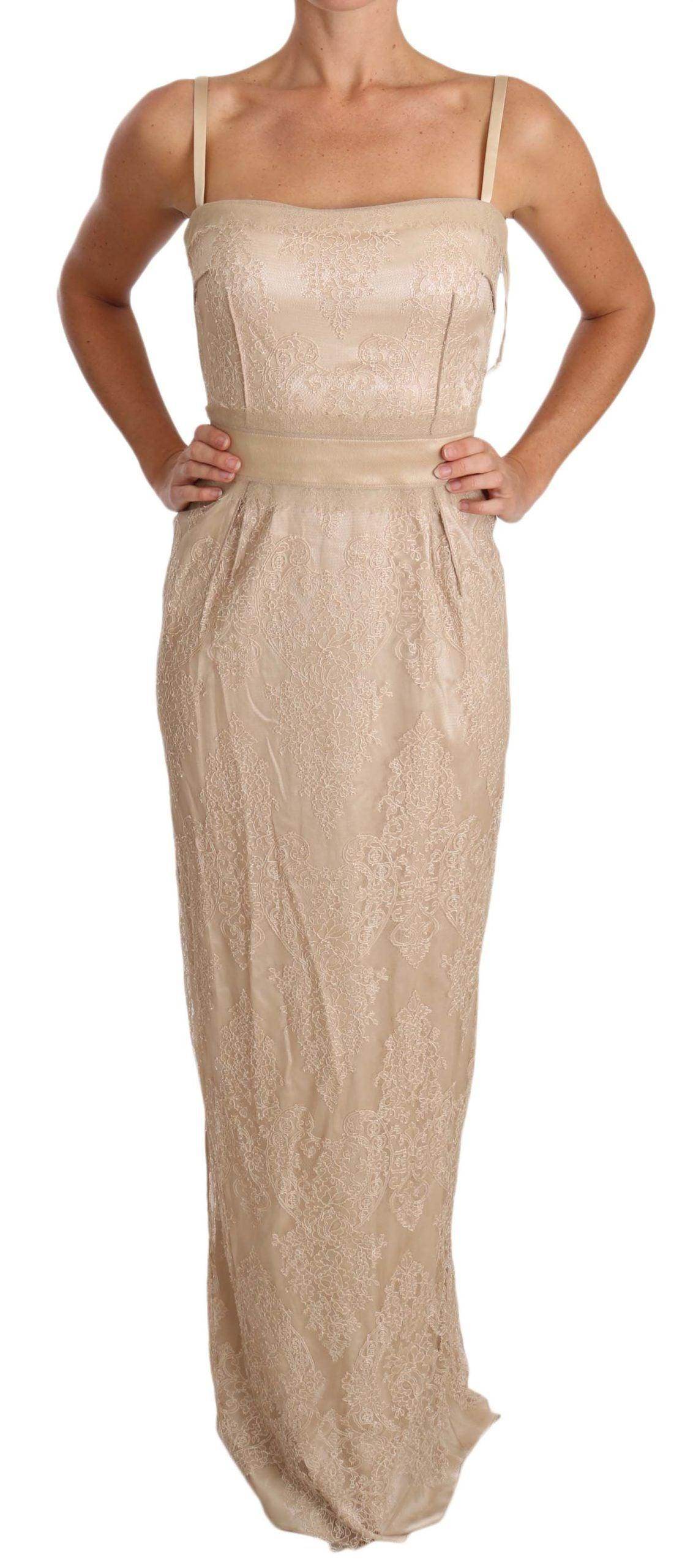 Dolce & Gabbana Beige Lace Spaghetti Strap Sheath Dress - Hilstor