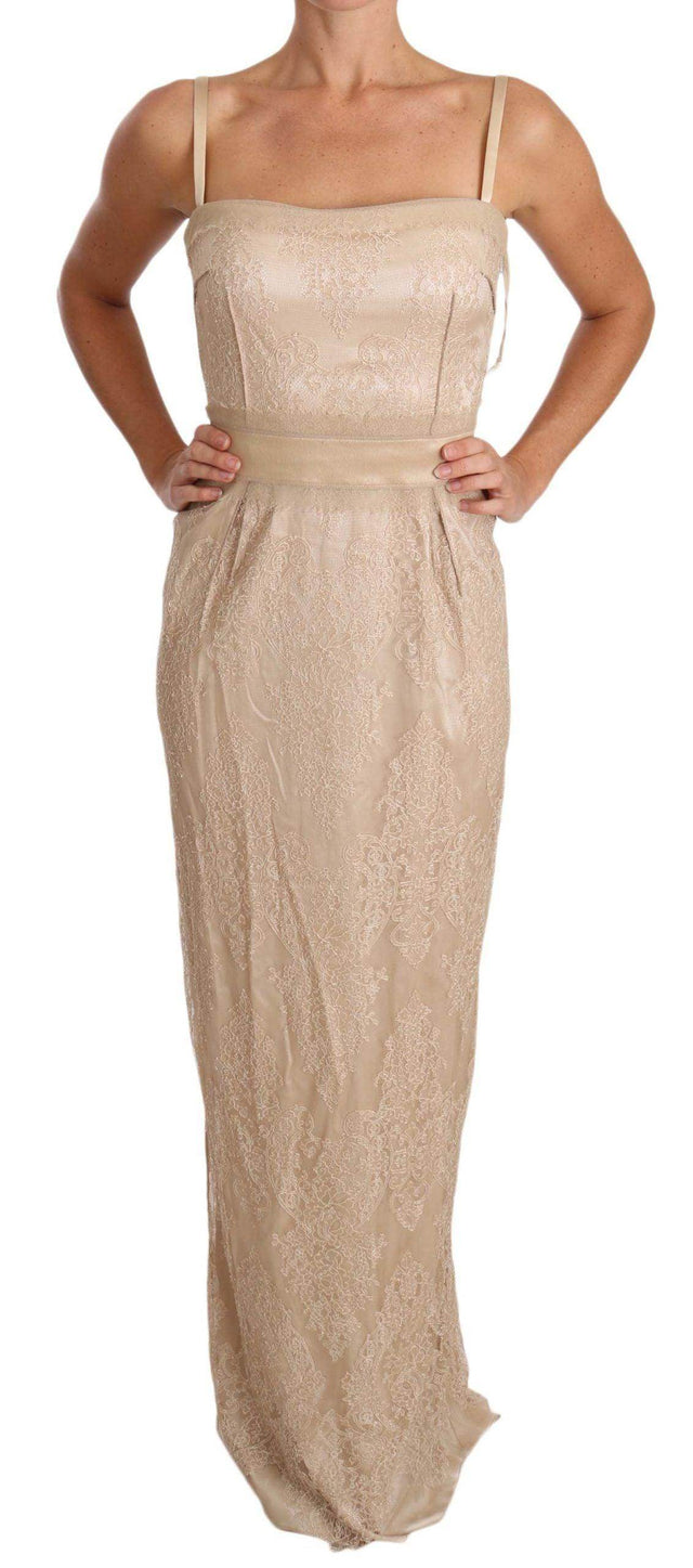 Dolce & Gabbana Beige Lace Spaghetti Strap Sheath Dress - Hilstor