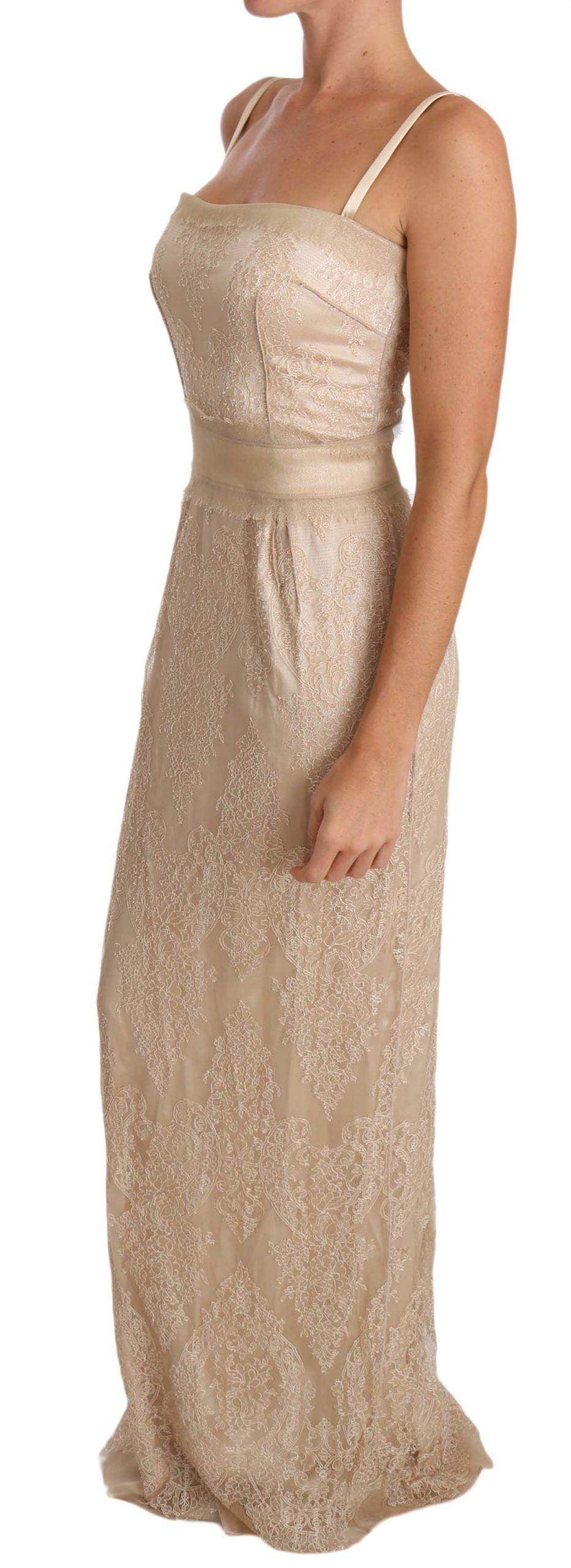 Dolce & Gabbana Beige Lace Spaghetti Strap Sheath Dress - Hilstor
