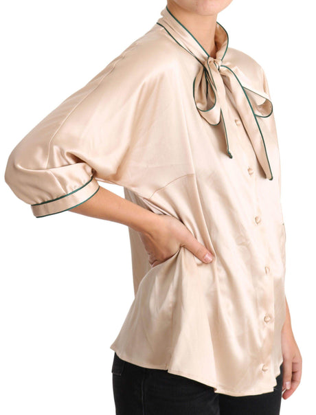 Dolce & Gabbana Beige Ribbon Silk Stretch Top Blouse - Hilstor