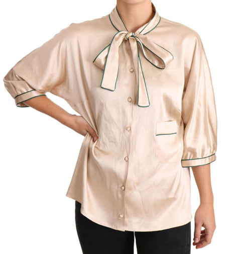 Dolce & Gabbana Beige Ribbon Silk Stretch Top Blouse - Hilstor