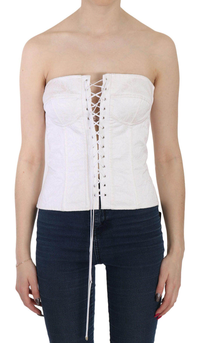 Dolce & Gabbana White PALERMO Cotton Bustier Top Corset - Hilstor