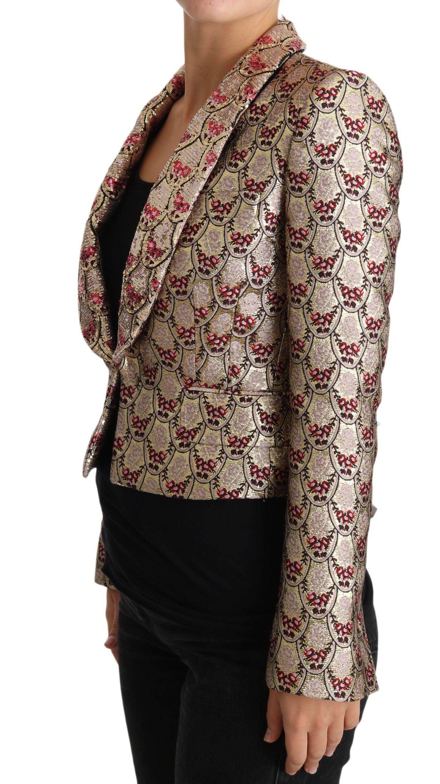 Dolce & Gabbana Gold Floral Sequined Blazer Coat Jacket - Hilstor
