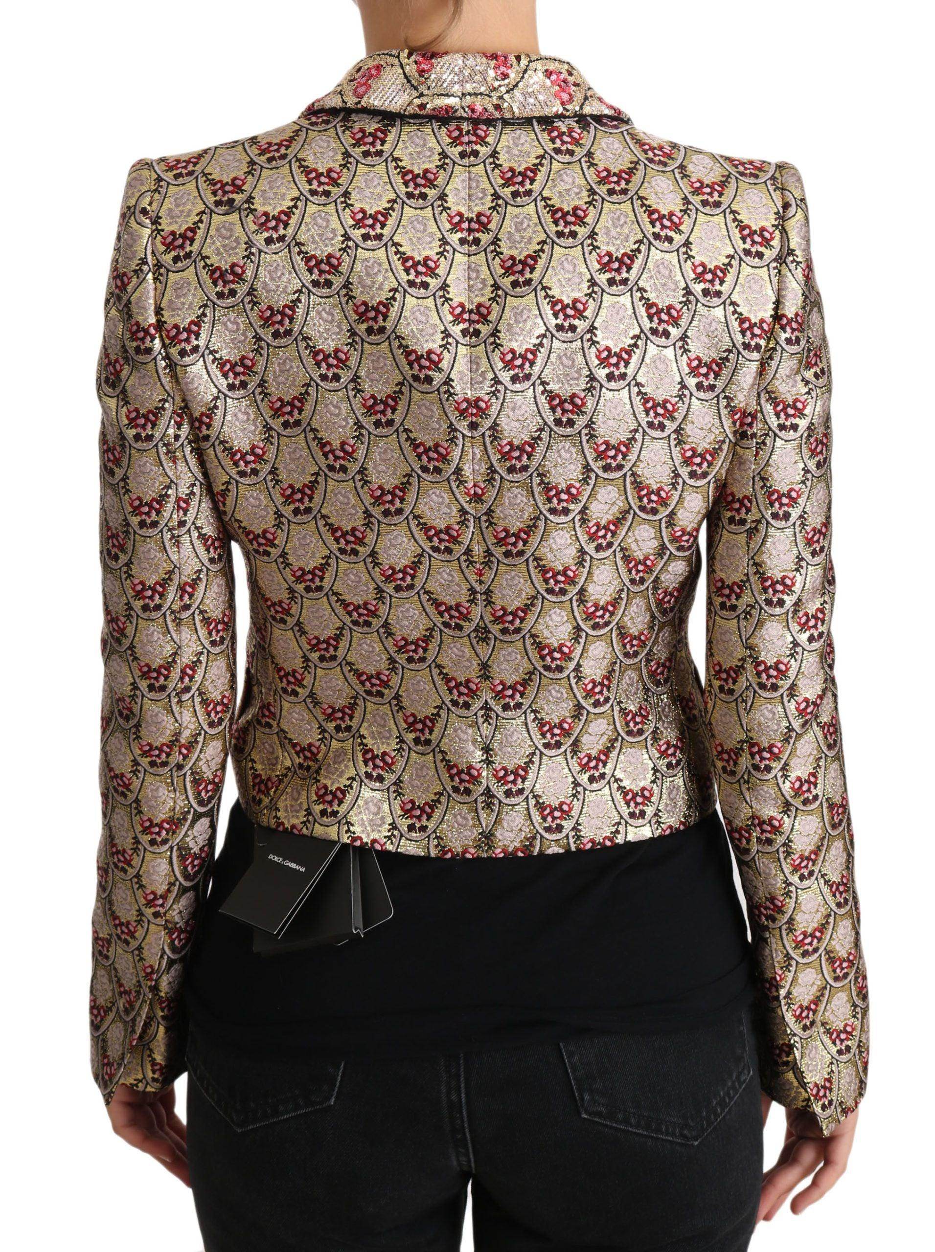 Dolce & Gabbana Gold Floral Sequined Blazer Coat Jacket - Hilstor