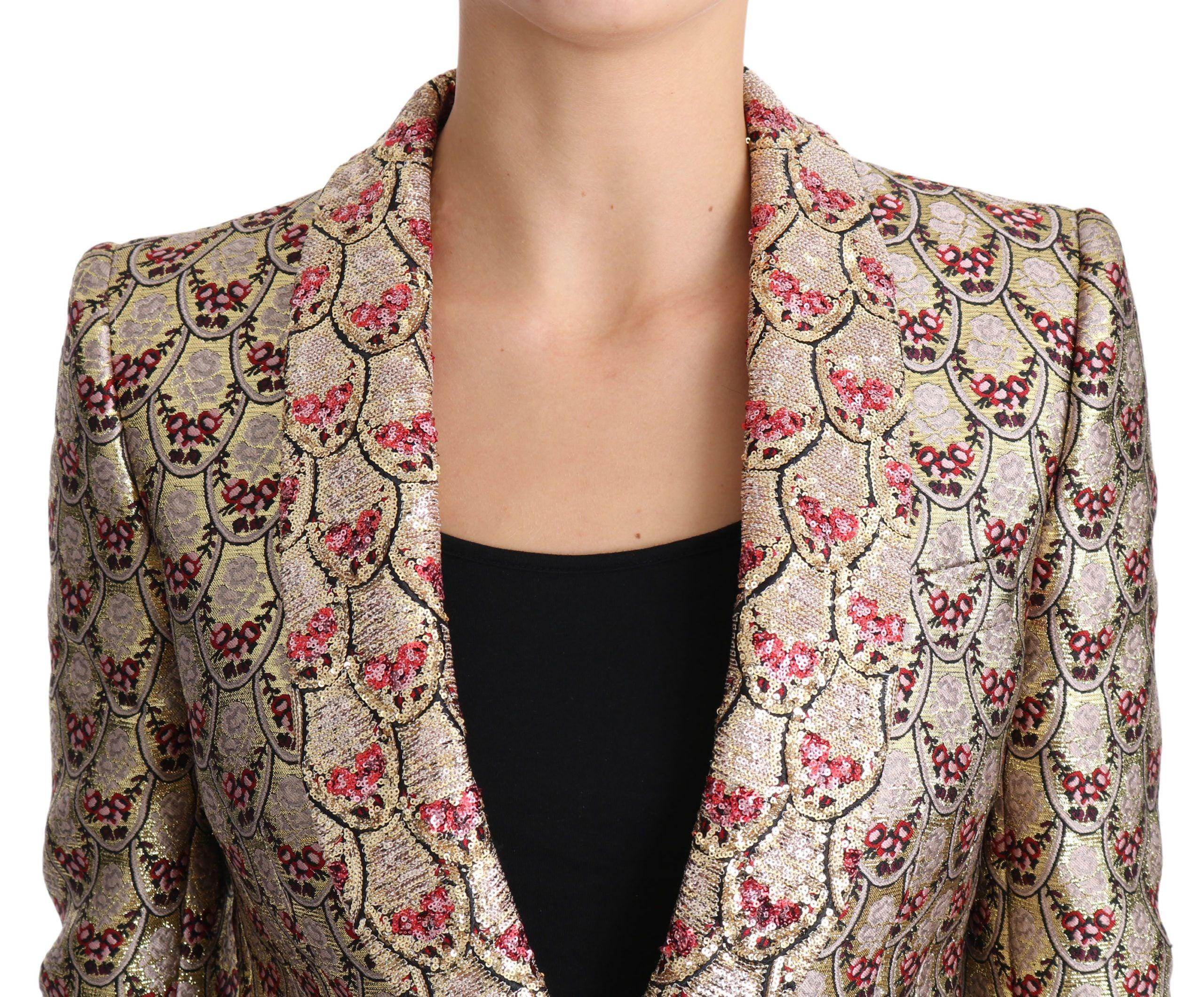 Dolce & Gabbana Gold Floral Sequined Blazer Coat Jacket - Hilstor