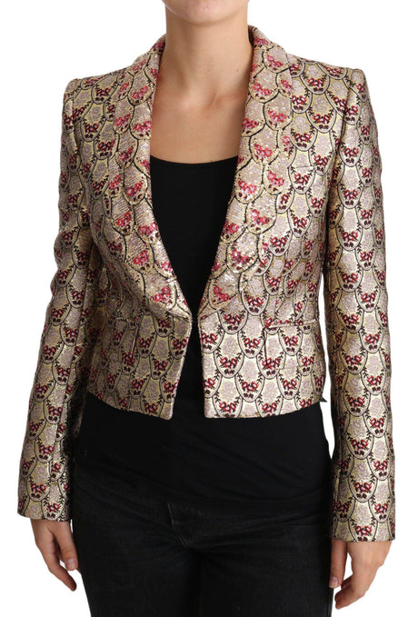Dolce & Gabbana Gold Floral Sequined Blazer Coat Jacket - Hilstor