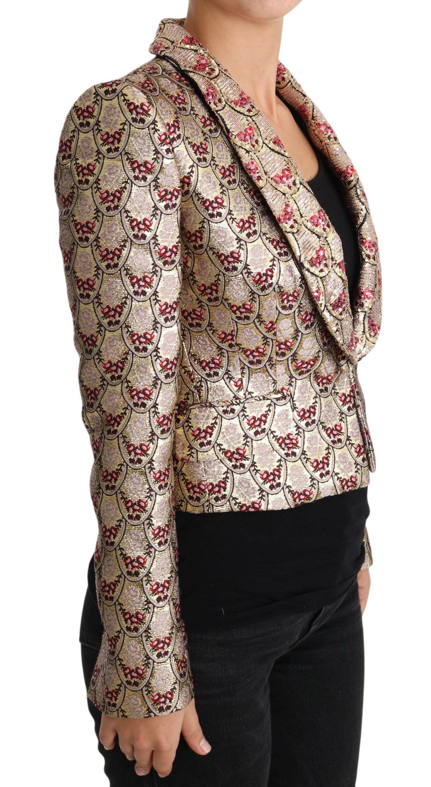 Dolce & Gabbana Gold Floral Sequined Blazer Coat Jacket - Hilstor