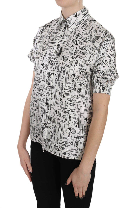 Dolce & Gabbana Elegant Trumpet Print Silk Blouse - Hilstor
