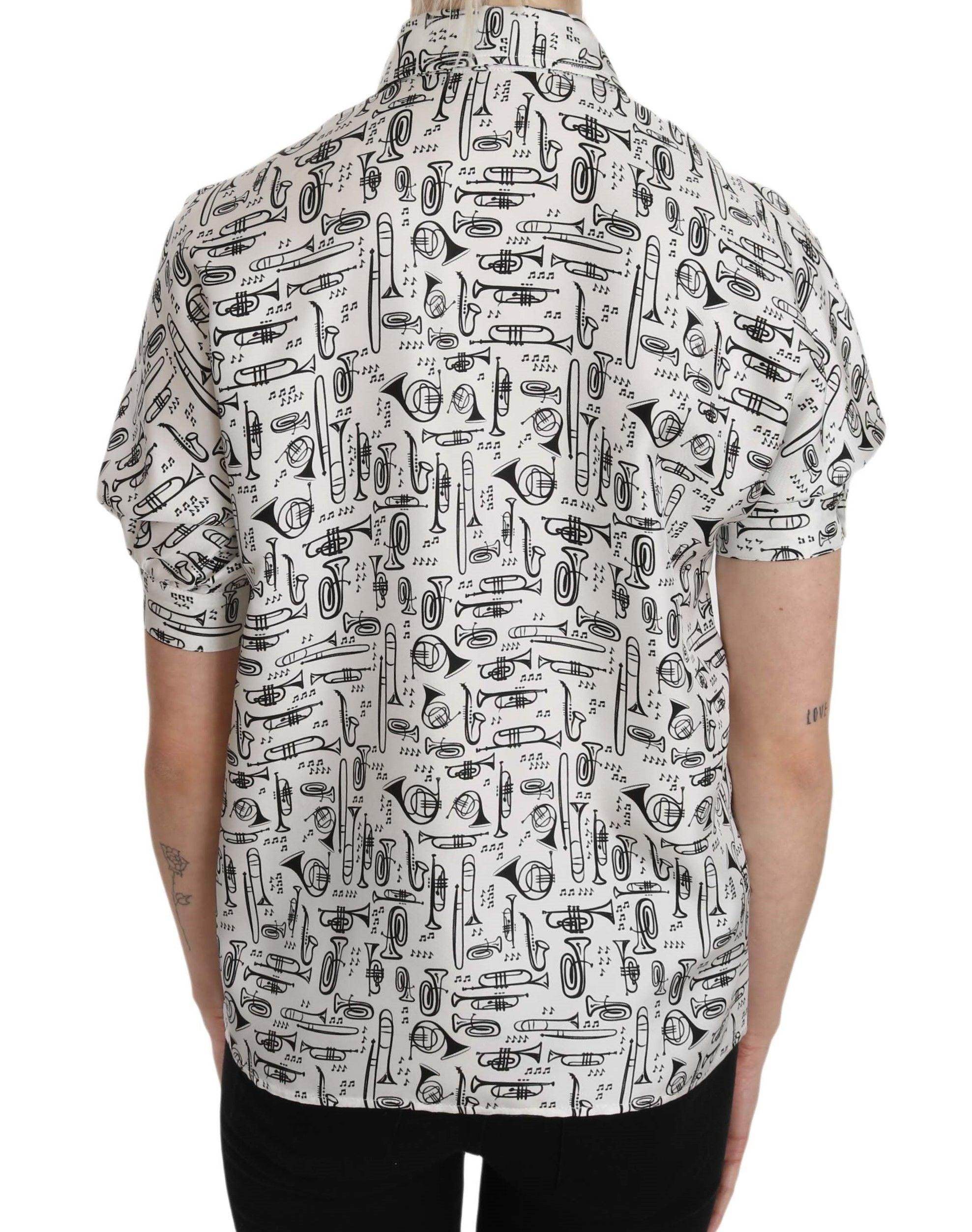 Dolce & Gabbana Elegant Trumpet Print Silk Blouse - Hilstor