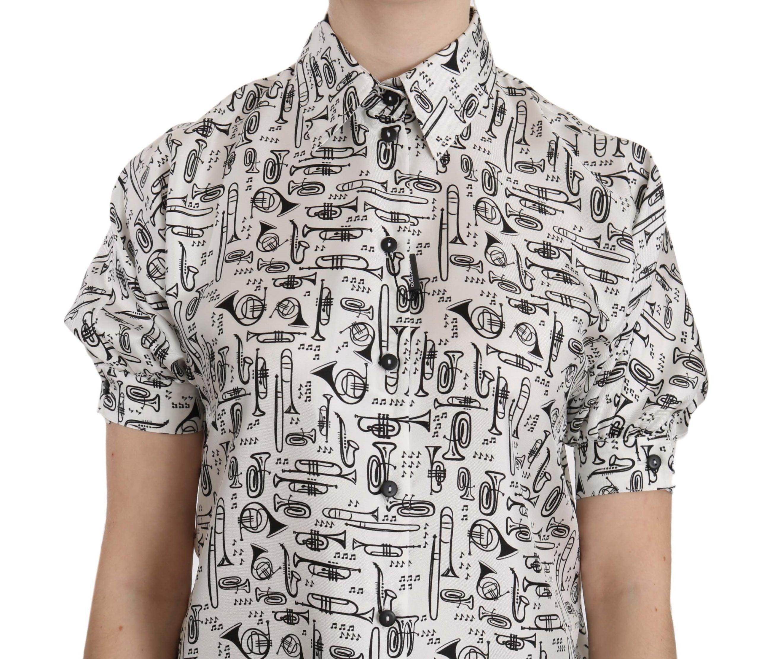 Dolce & Gabbana Elegant Trumpet Print Silk Blouse - Hilstor