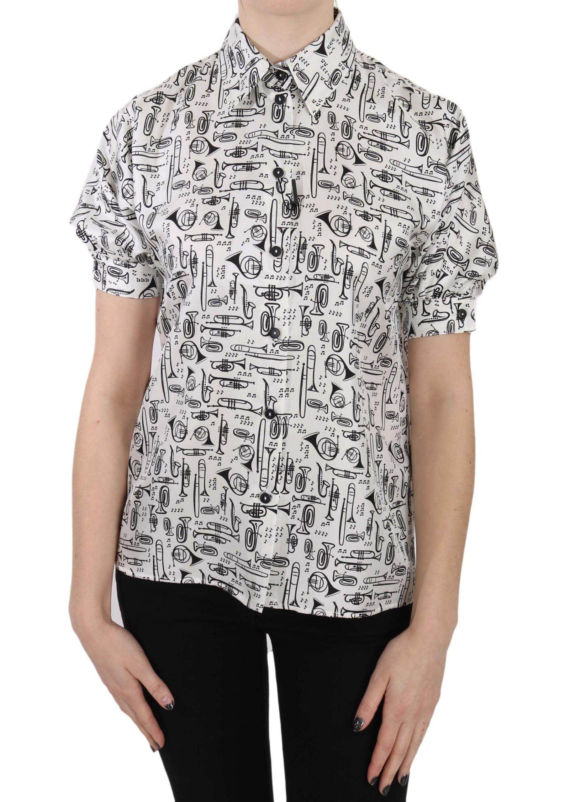 Dolce & Gabbana Elegant Trumpet Print Silk Blouse - Hilstor