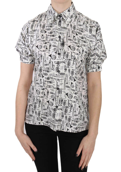 Dolce & Gabbana Elegant Trumpet Print Silk Blouse - Hilstor