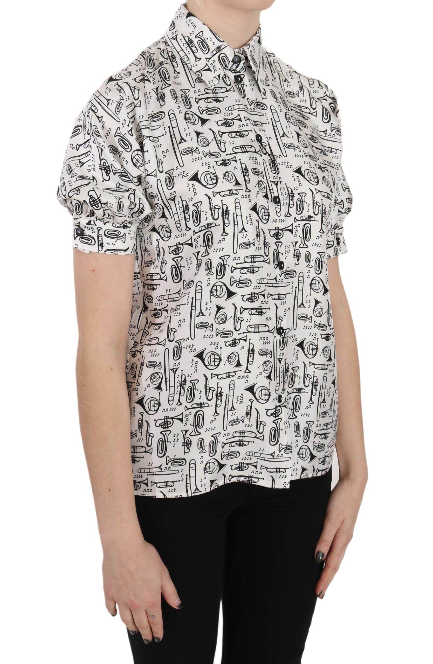 Dolce & Gabbana Elegant Trumpet Print Silk Blouse - Hilstor