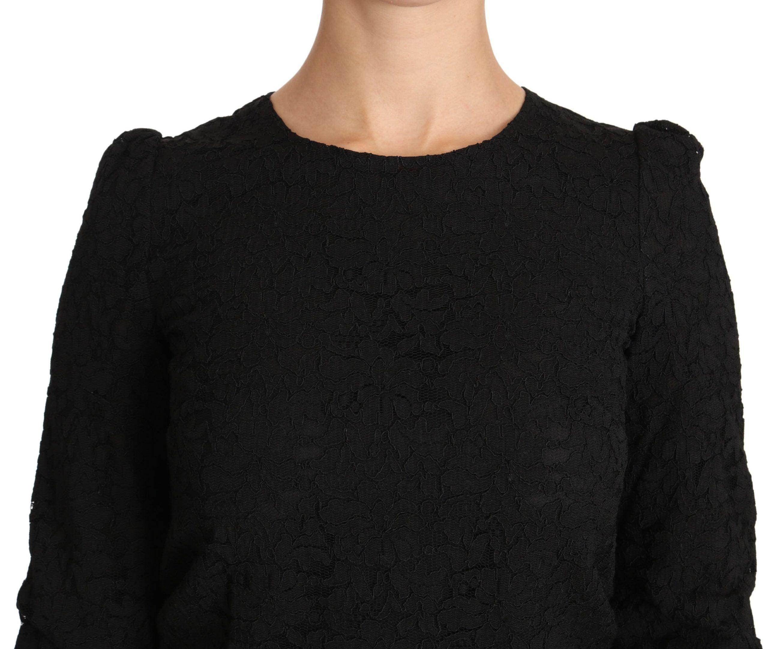 Dolce & Gabbana Black Floral Lace Zipper Top Blouse - Hilstor
