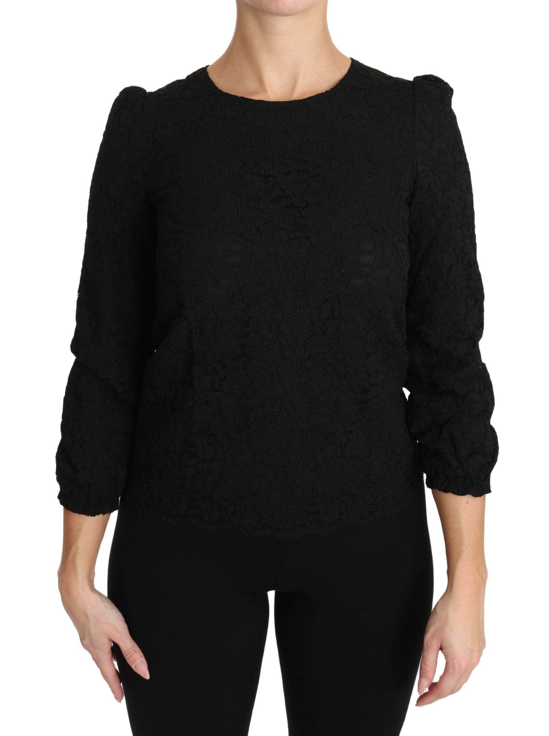 Dolce & Gabbana Black Floral Lace Zipper Top Blouse - Hilstor
