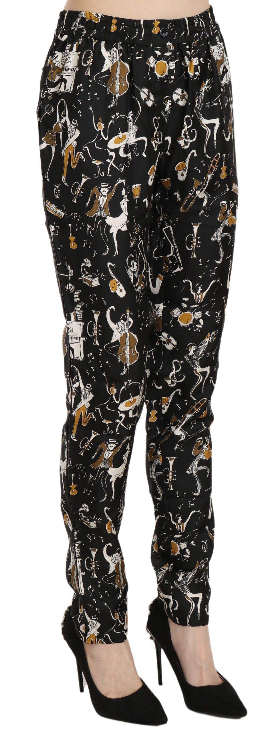 Dolce & Gabbana Black Jazz Club Print High Waist Tapered Pants - Hilstor