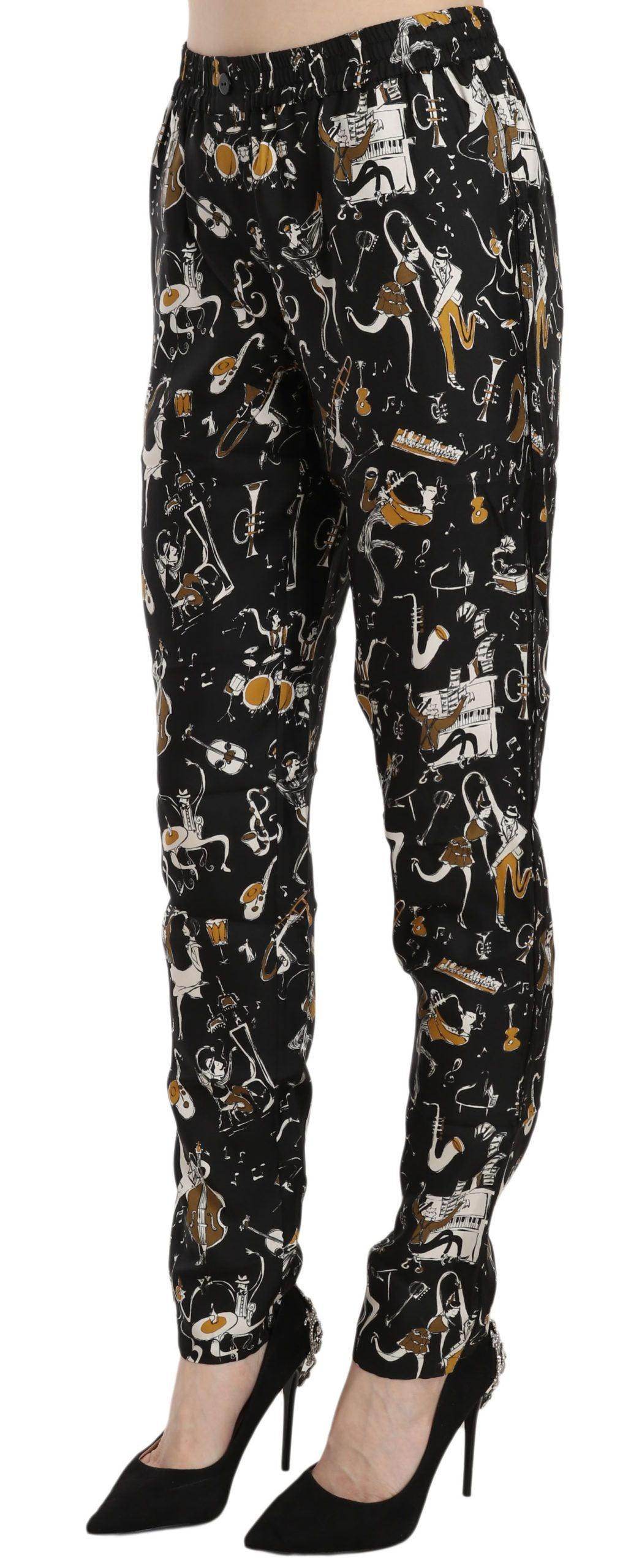 Dolce & Gabbana Black Jazz Club Print High Waist Tapered Pants - Hilstor