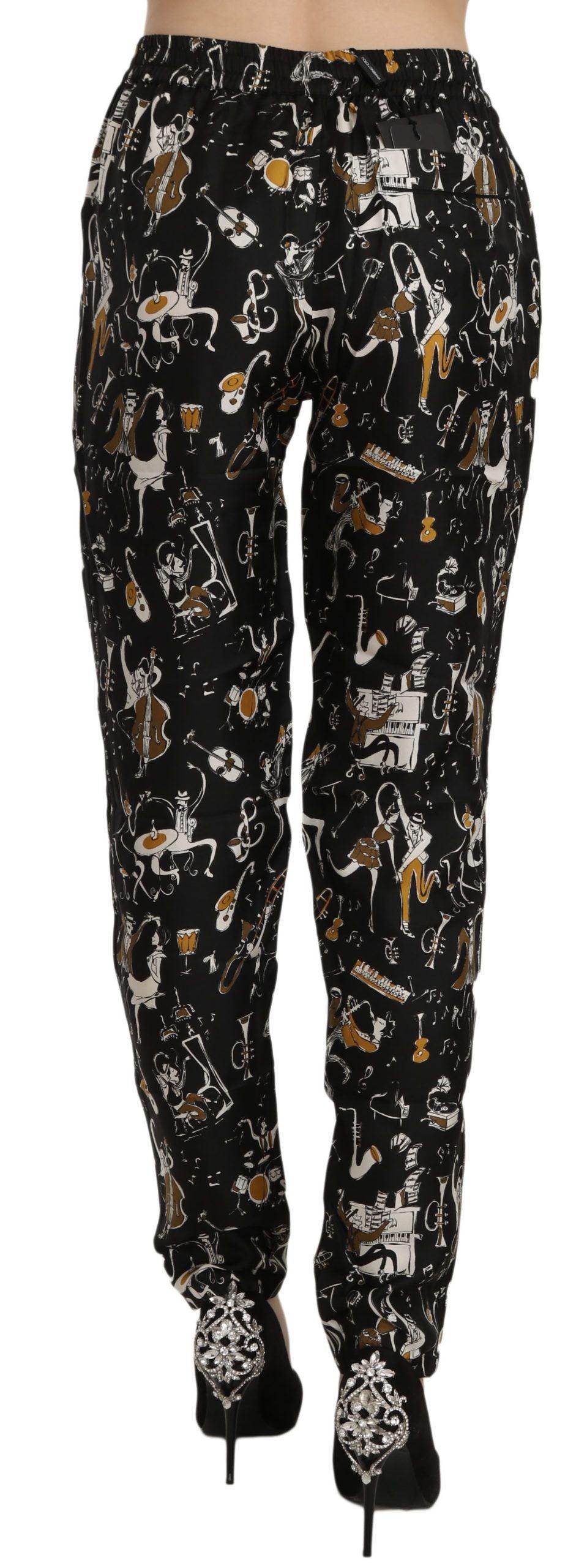 Dolce & Gabbana Black Jazz Club Print High Waist Tapered Pants - Hilstor