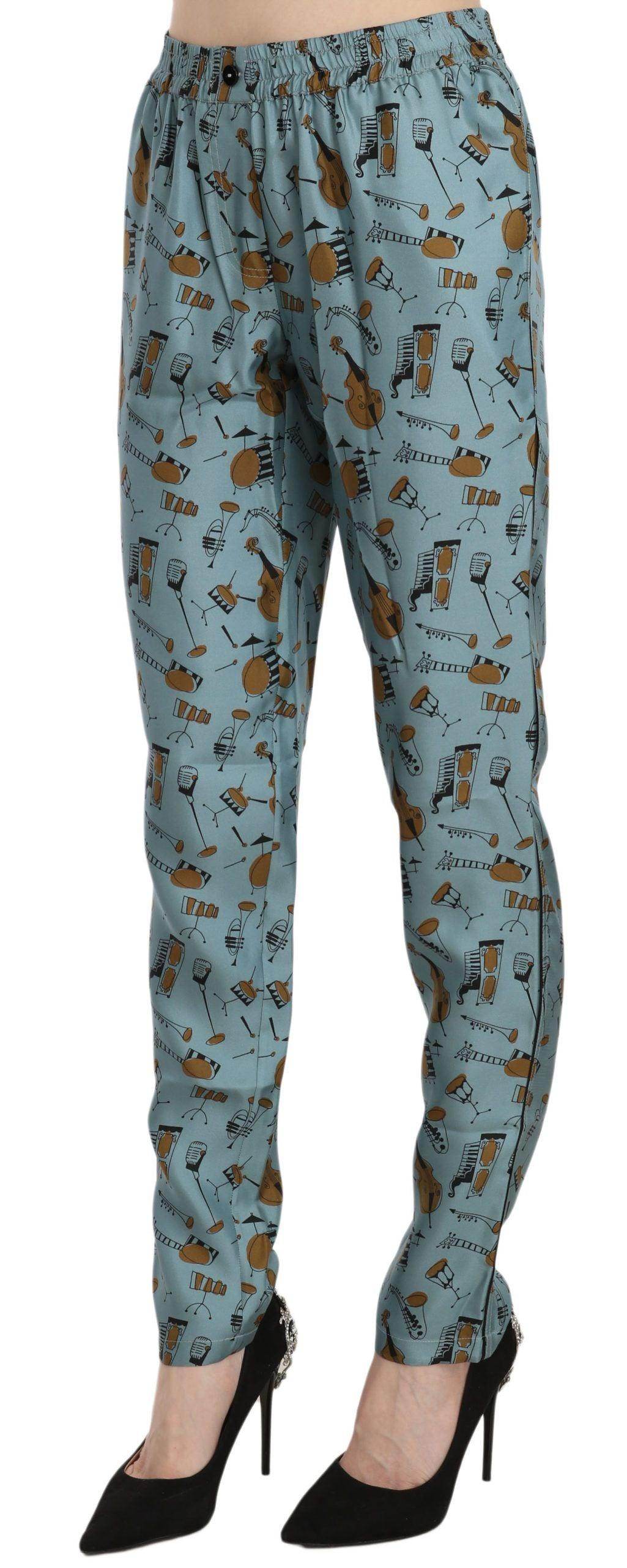 Dolce & Gabbana Blue Musical Instruments Print Tapered Pants - Hilstor