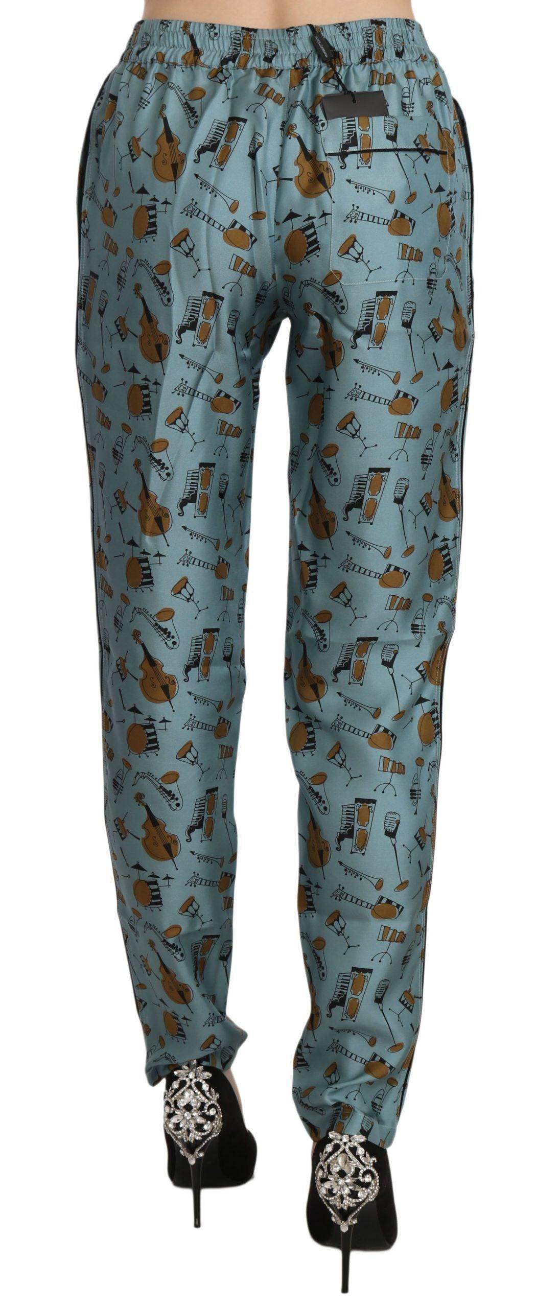 Dolce & Gabbana Blue Musical Instruments Print Tapered Pants - Hilstor