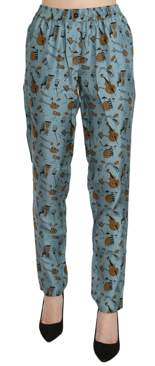 Dolce & Gabbana Blue Musical Instruments Print Tapered Pants - Hilstor