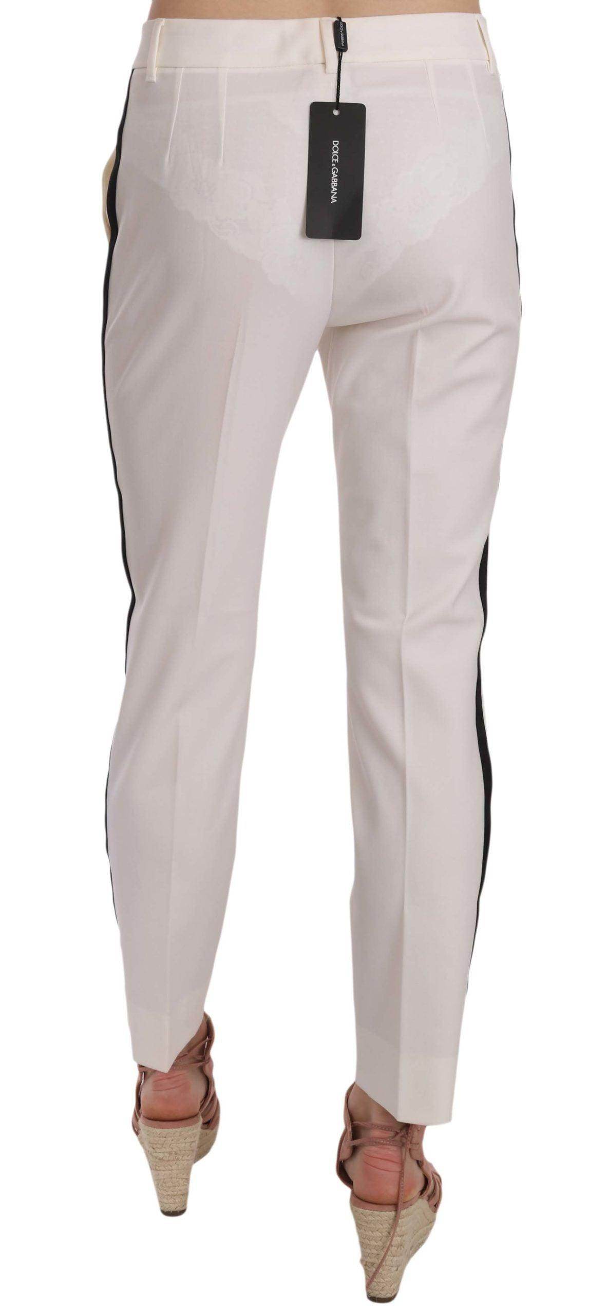 Dolce & Gabbana White Side Stripe Wool Tapered Trouser Pants - Hilstor