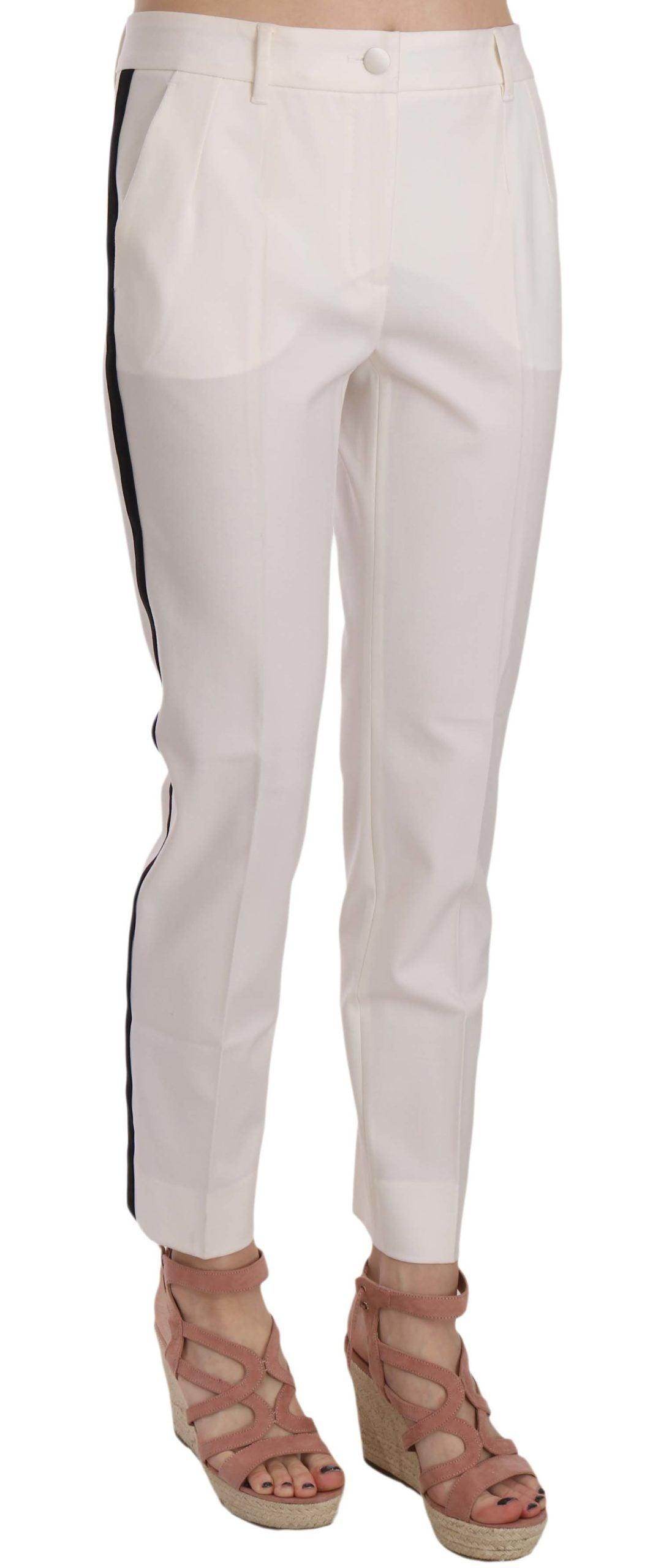 Dolce & Gabbana White Side Stripe Wool Tapered Trouser Pants - Hilstor
