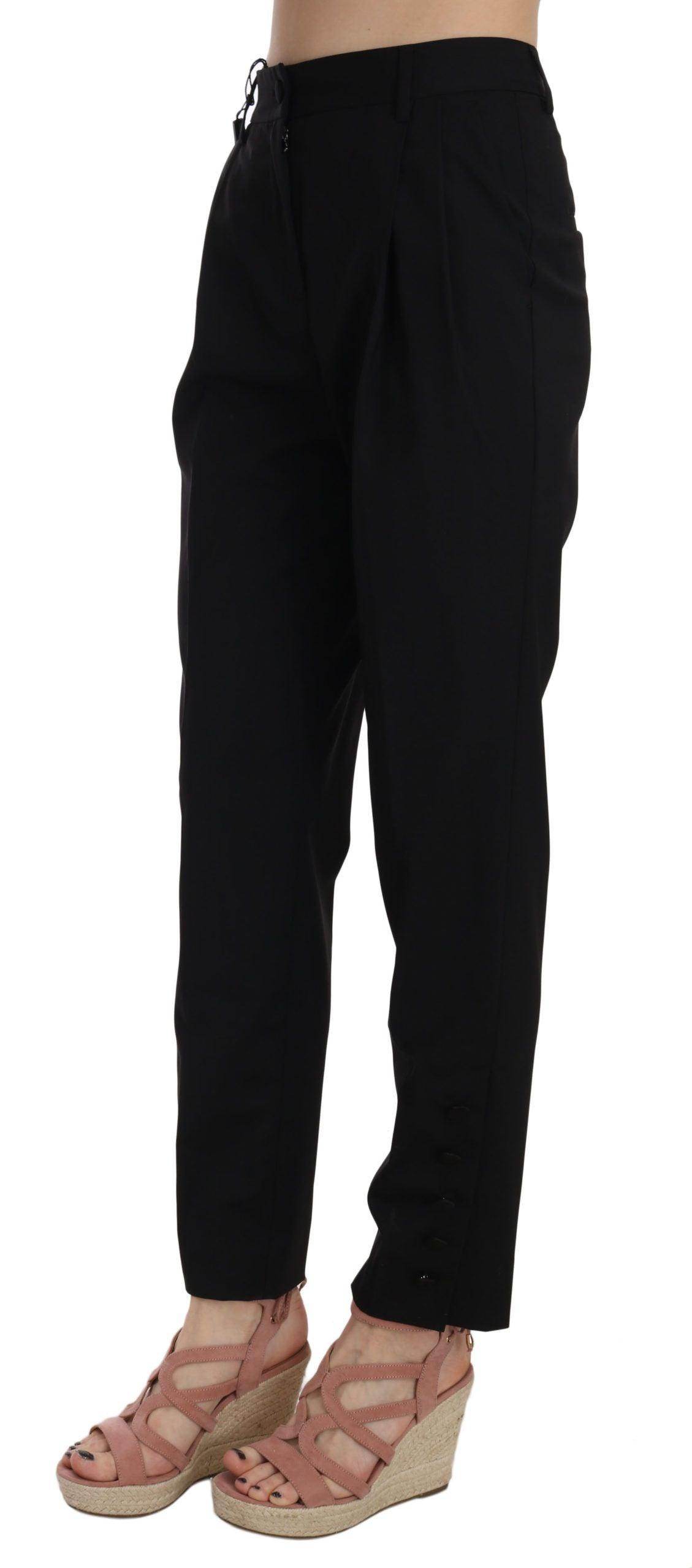 Dolce & Gabbana Black Button Pleated Tapered Trouser Pants - Hilstor