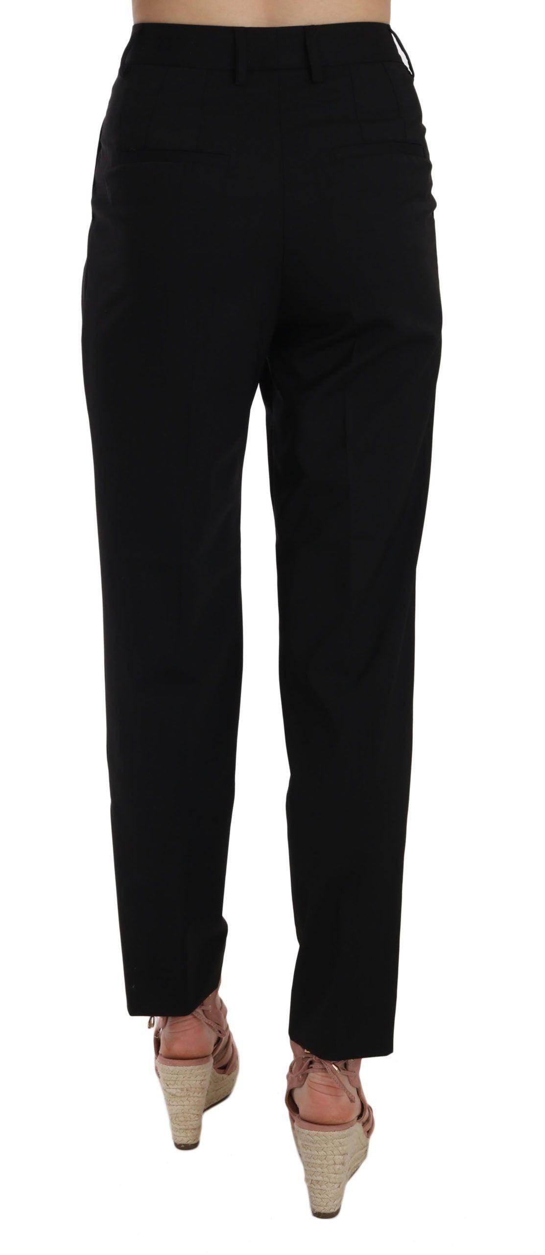 Dolce & Gabbana Black Button Pleated Tapered Trouser Pants - Hilstor