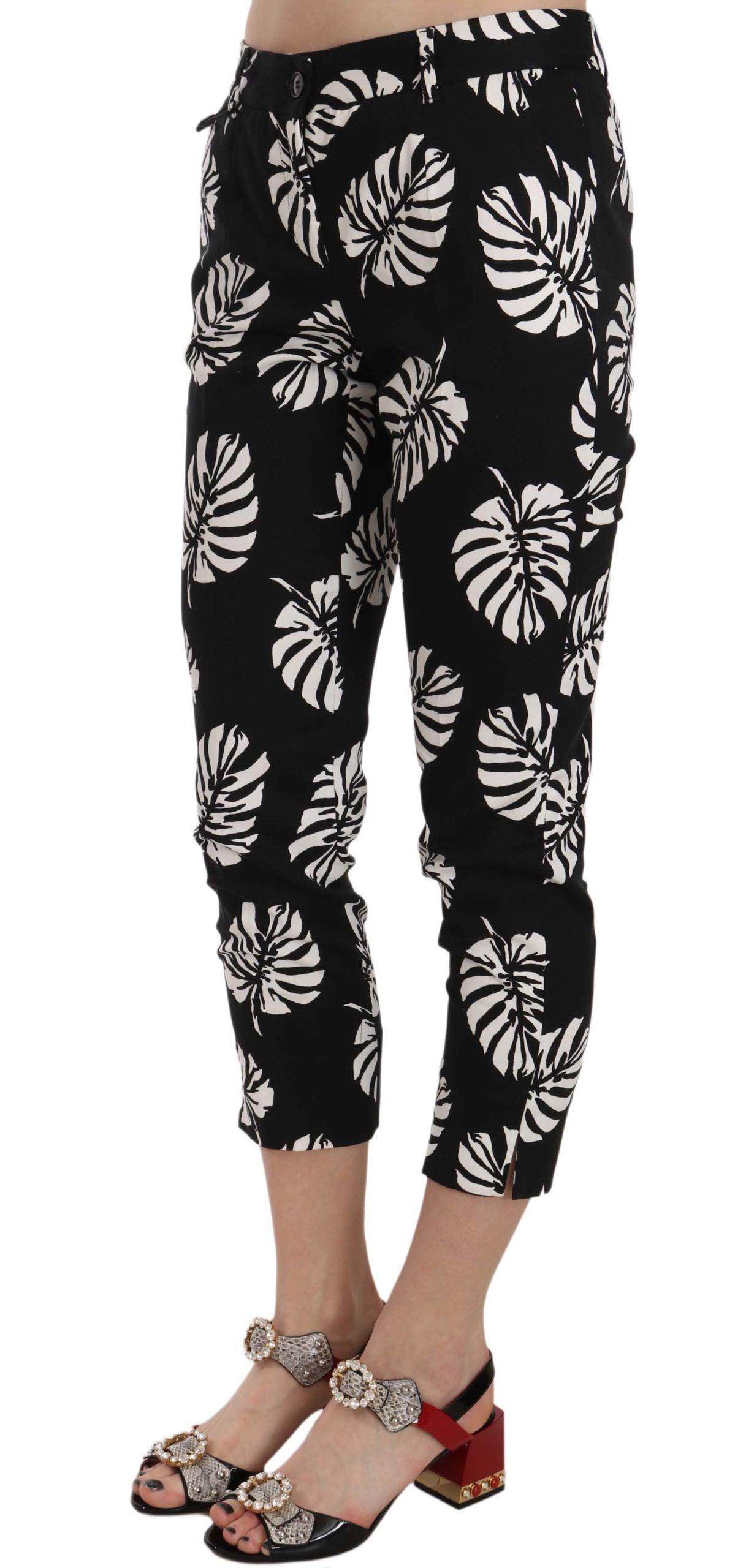 Dolce & Gabbana Black Palm Leaf Print Skinny Pants - Hilstor