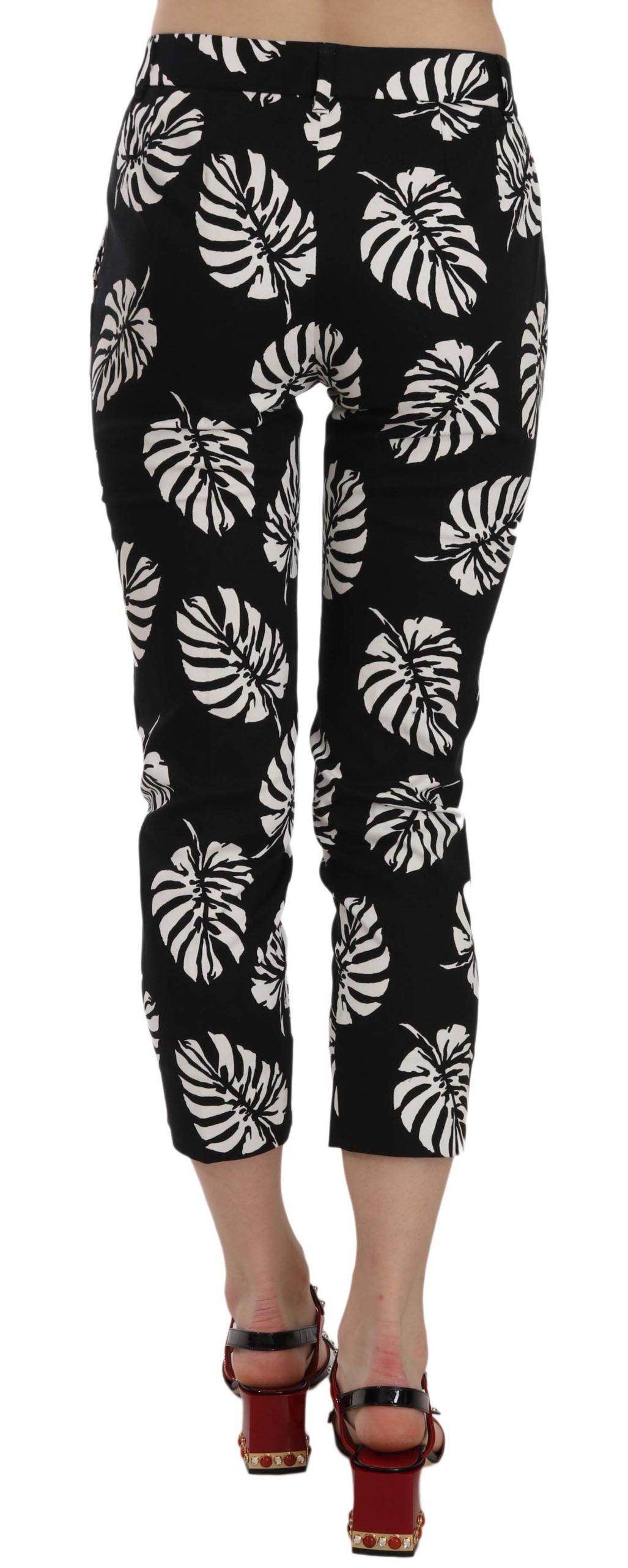 Dolce & Gabbana Black Palm Leaf Print Skinny Pants - Hilstor