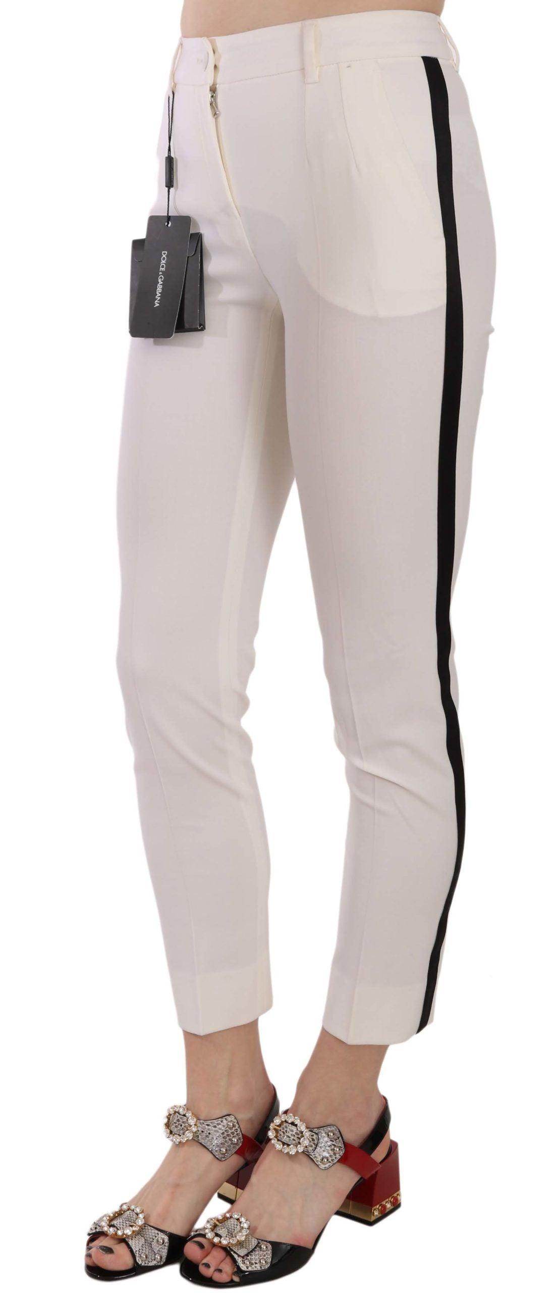 Dolce & Gabbana White Side Stripe Cropped Skinny Pants - Hilstor