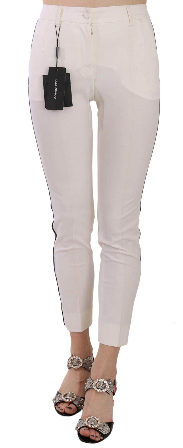 Dolce & Gabbana White Side Stripe Cropped Skinny Pants - Hilstor
