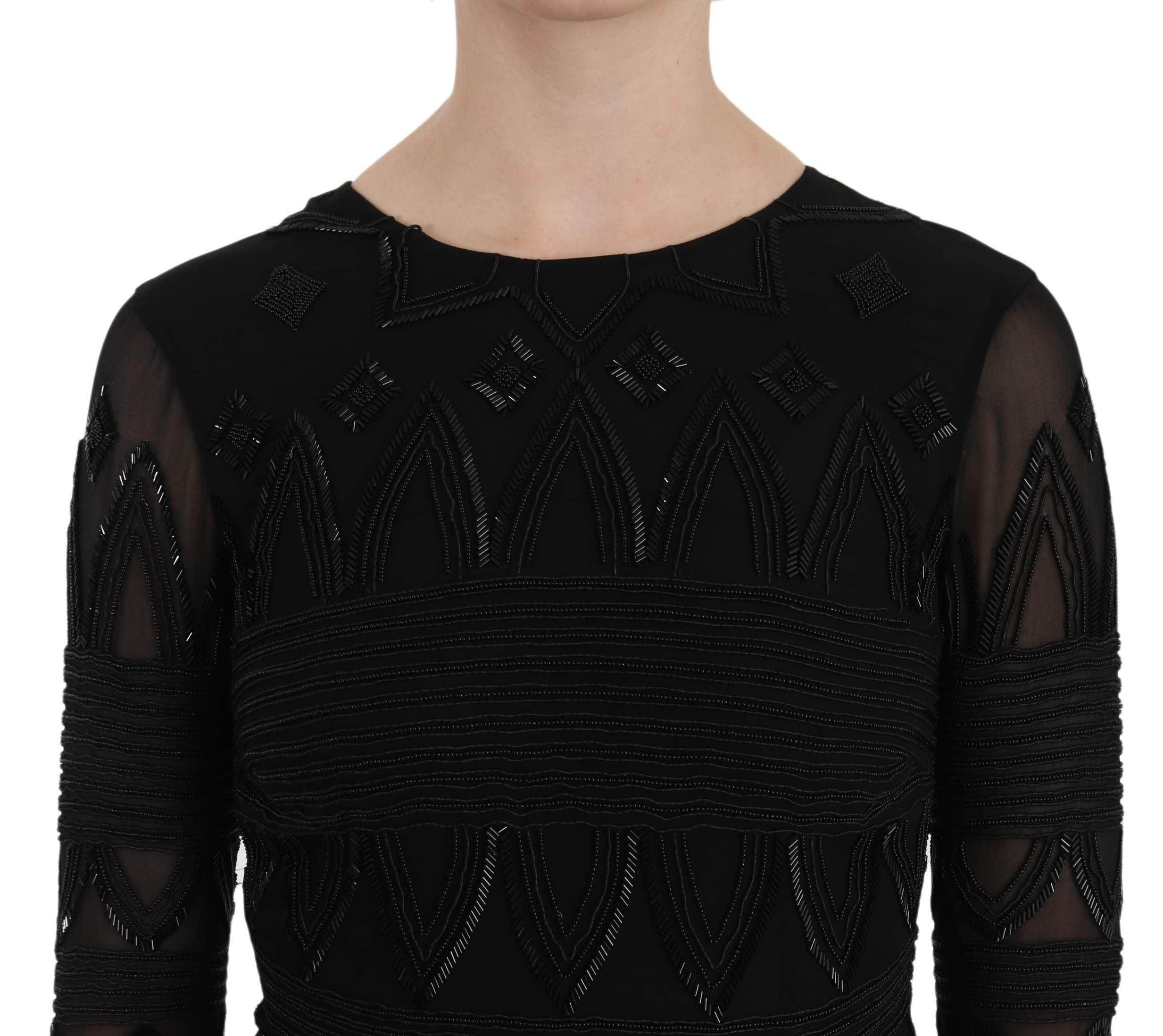 John Richmond Black Silk Sequined Mini Shift Gown - Hilstor