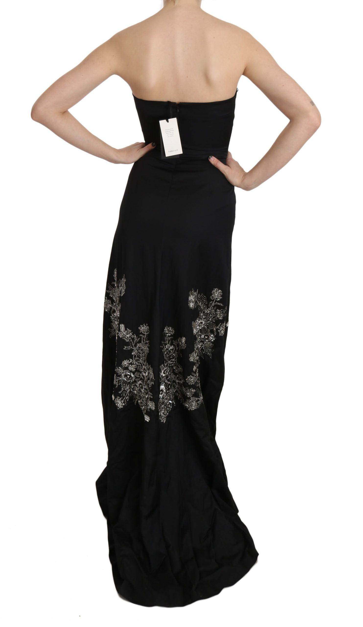 John Richmond Black Sequined Flare Ball Gown Dress - Hilstor