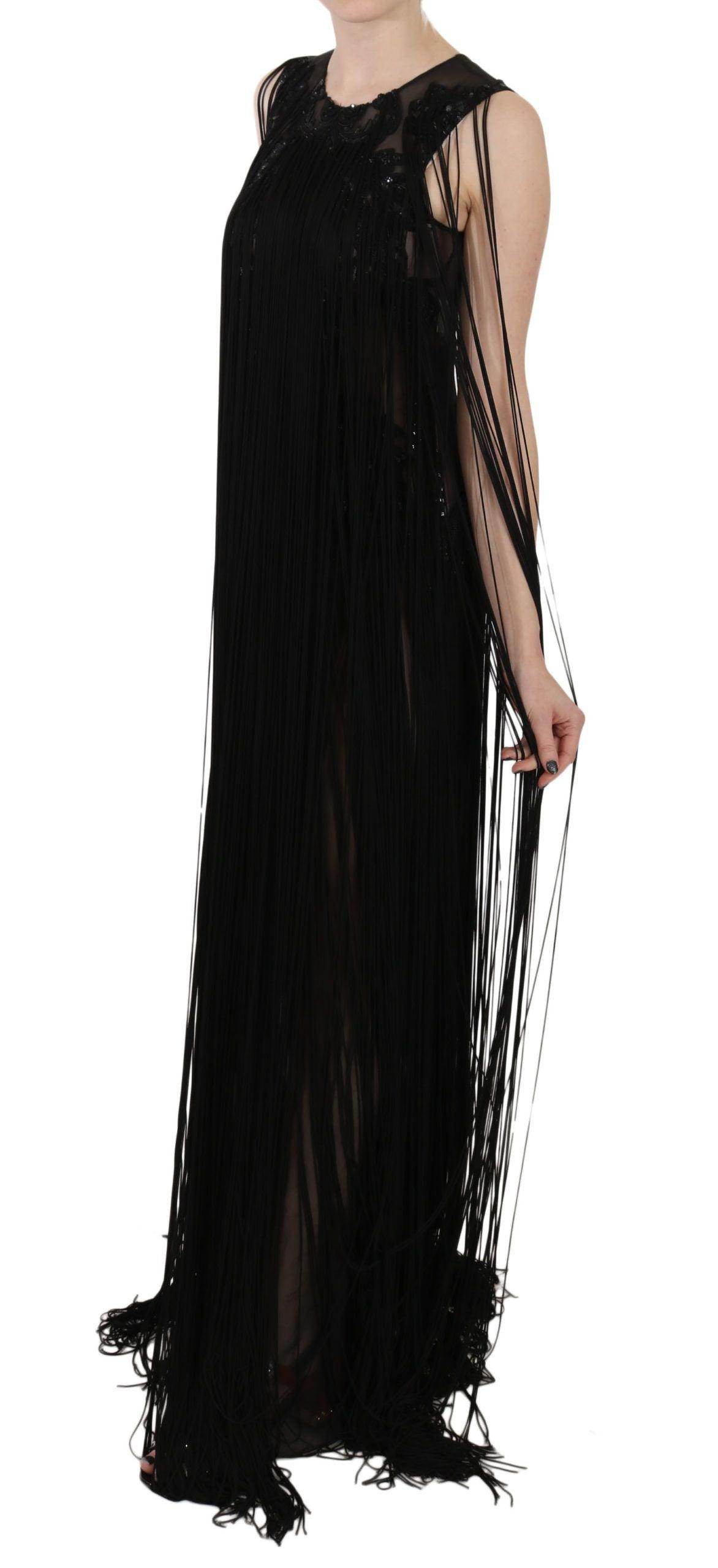 John Richmond Black Silk Beaded Sequined Sheer Dress - Hilstor