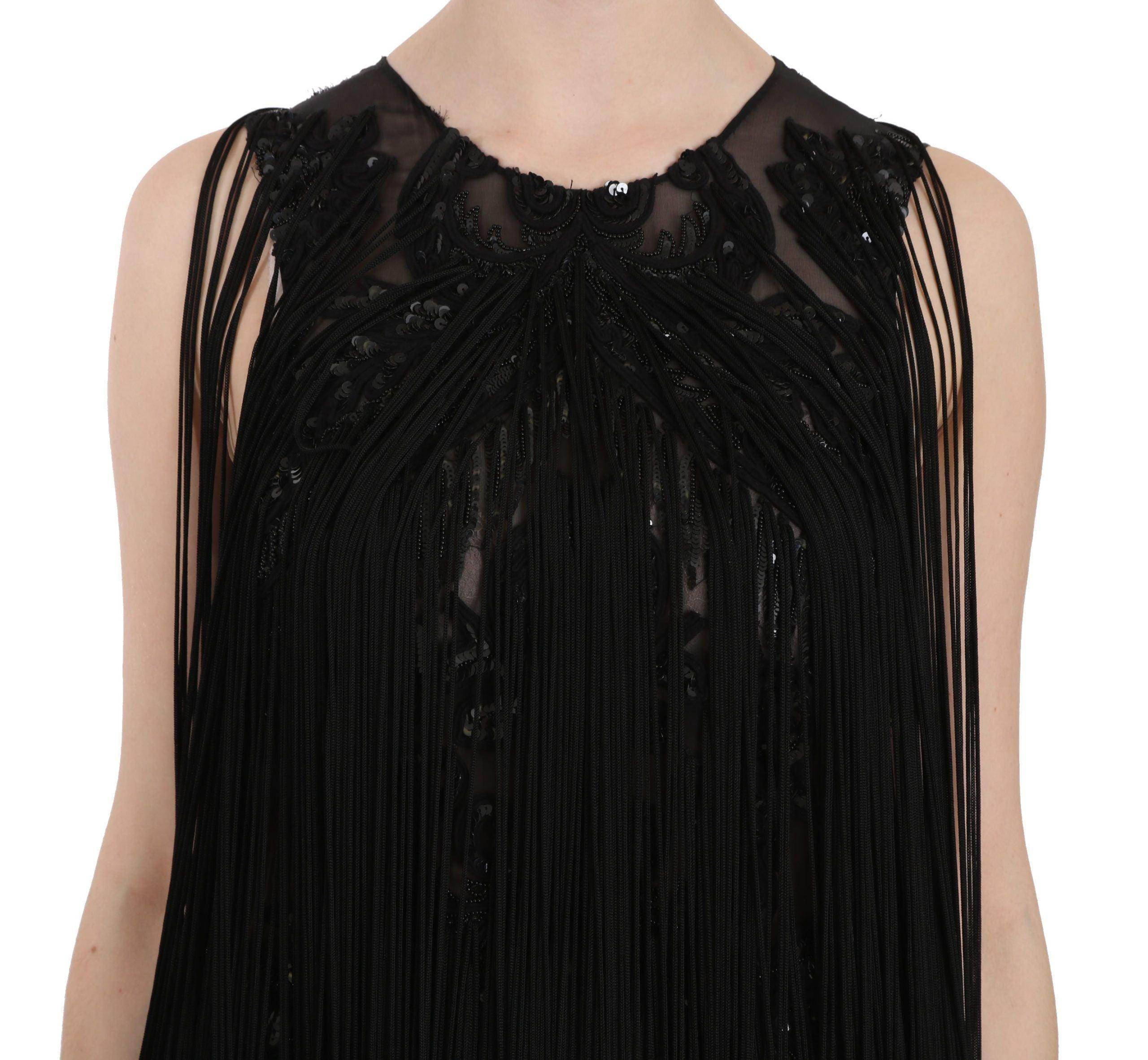 John Richmond Black Silk Beaded Sequined Sheer Dress - Hilstor