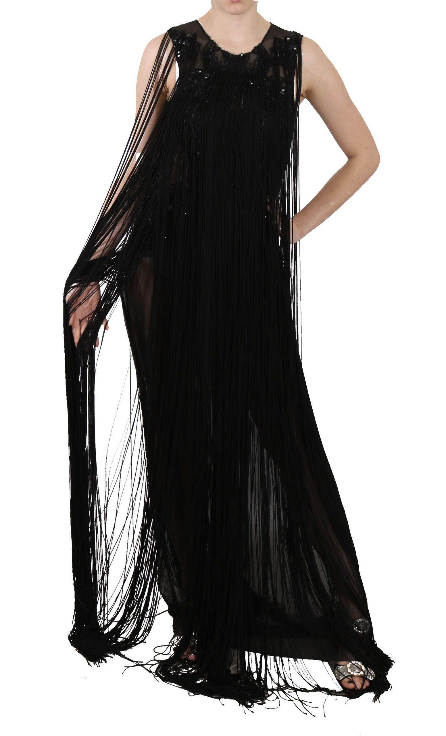 John Richmond Black Silk Beaded Sequined Sheer Dress - Hilstor