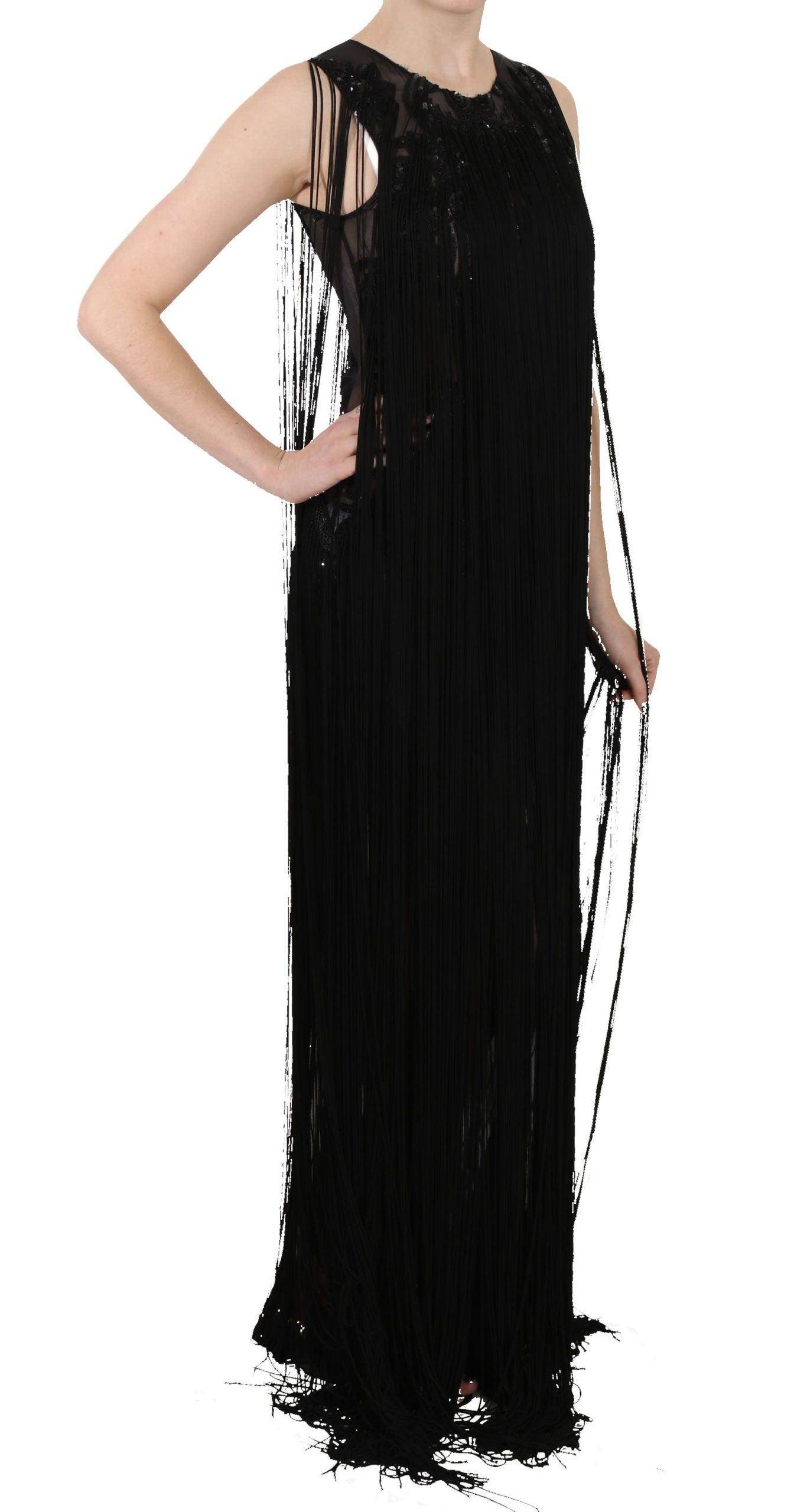 John Richmond Black Silk Beaded Sequined Sheer Dress - Hilstor