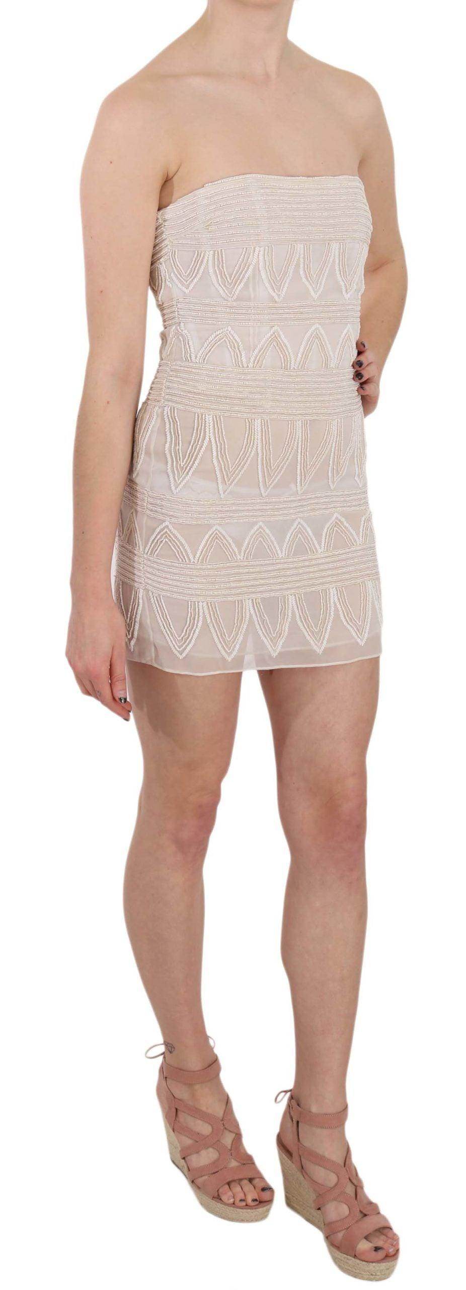 John Richmond Chic Beige Embellished Silk Mini Dress - Hilstor